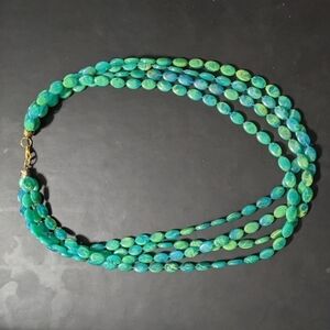 Vintage Green Swirl Oval Plastic Beaded Multi Strand Layered Statement Necklace
